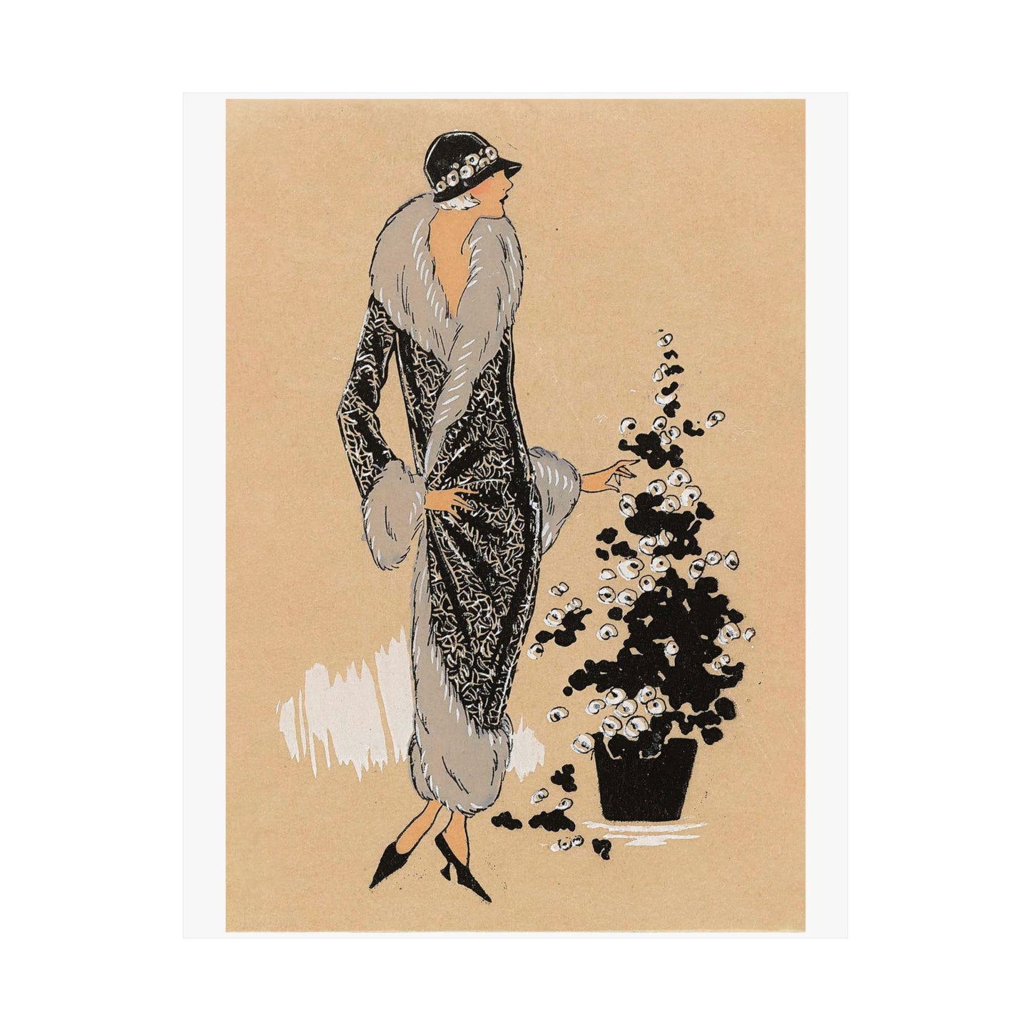 Vintage 1920s Fashion Illustration Poster - Winter Elegance