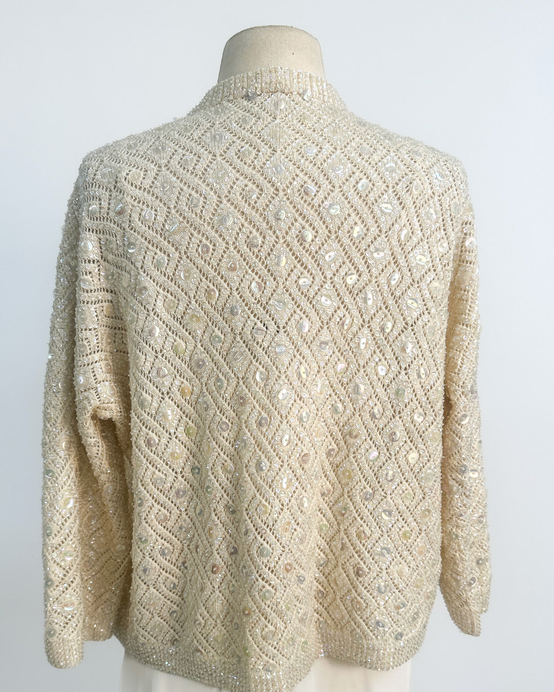 1950s Sparkling Iridescent Sequined Cardigan / Large