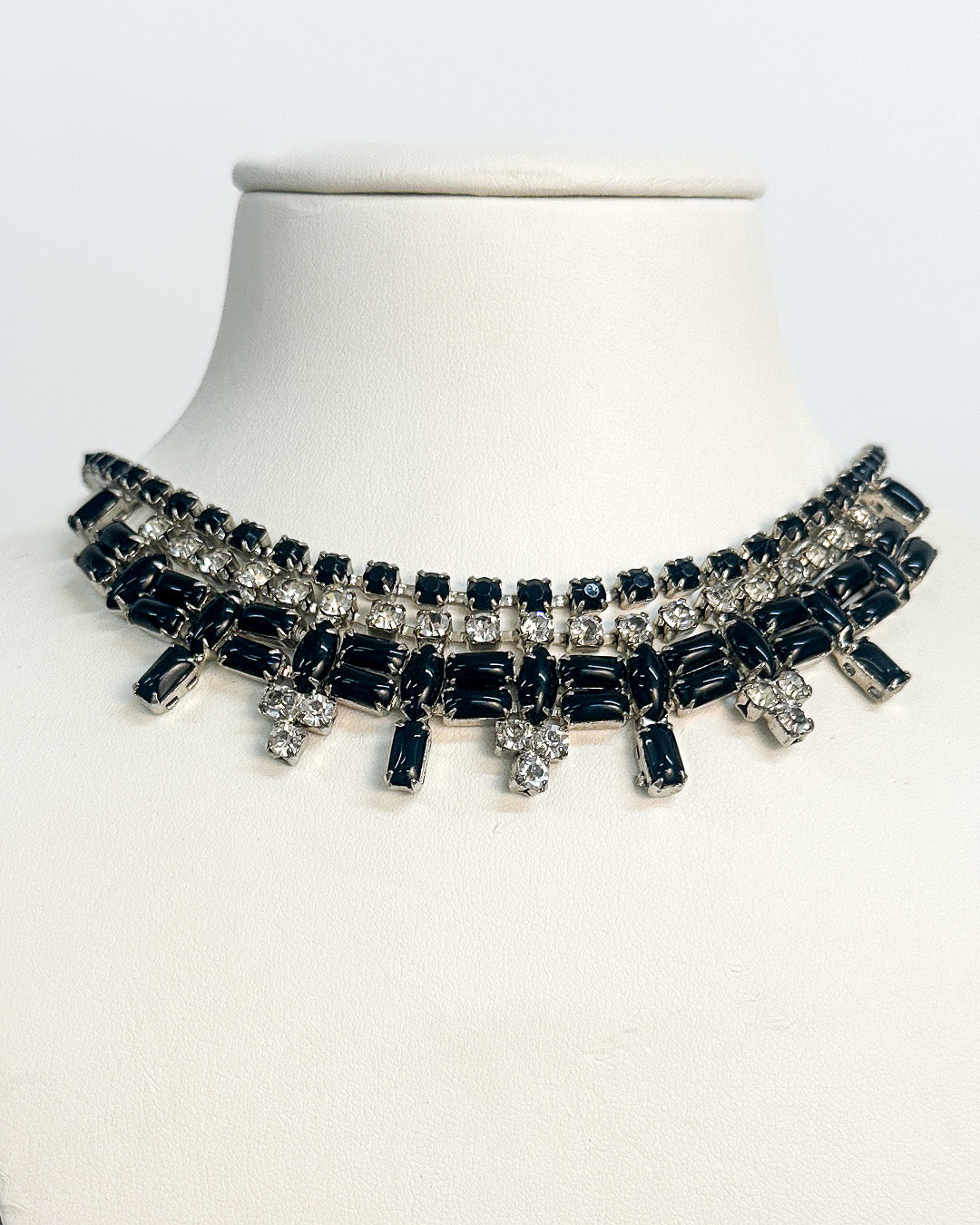 1950-60s Clear and Black Statement Necklace with Earrings