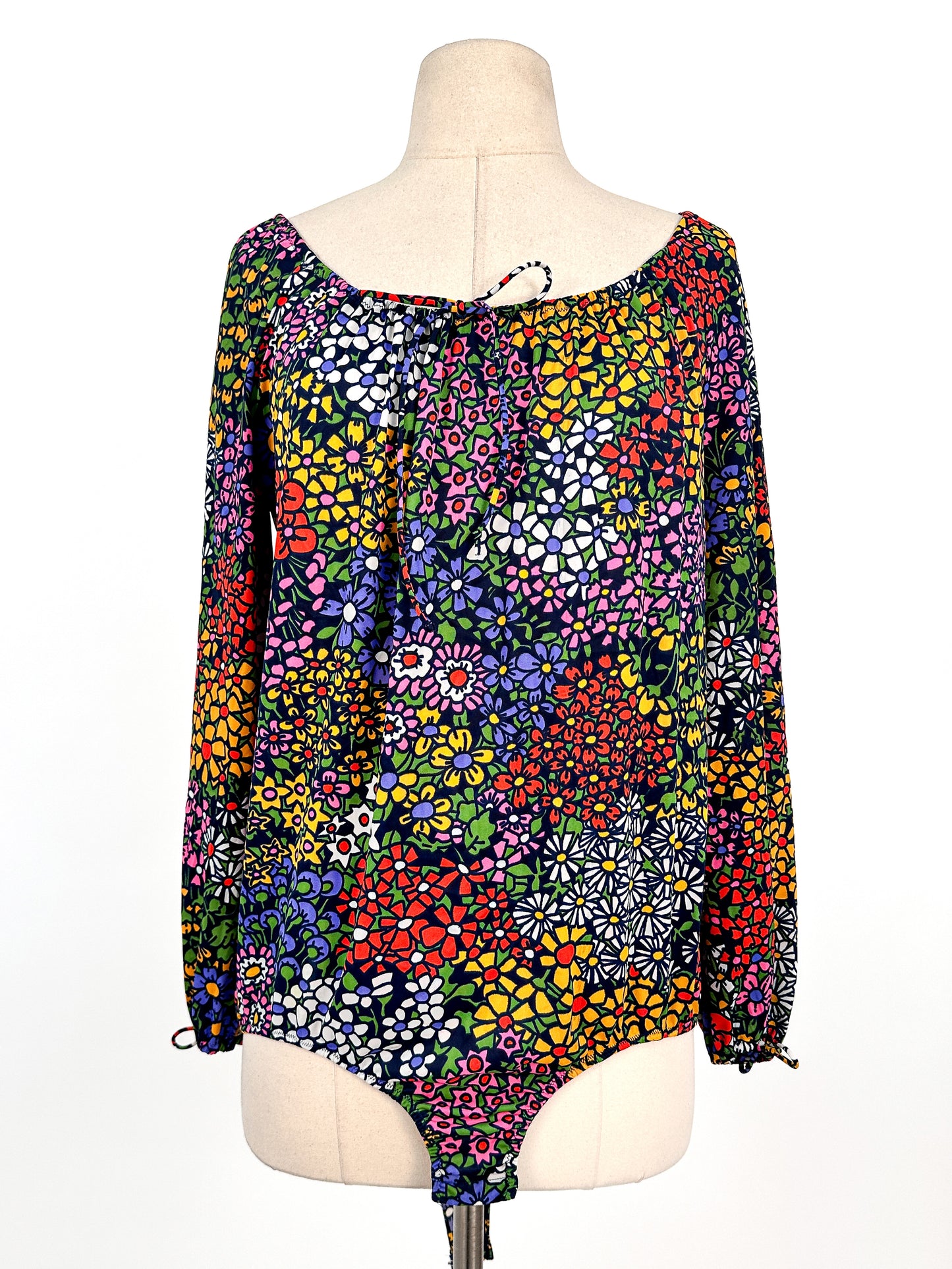 1960s Floral Peasant Style Bodysuit / Waist 40