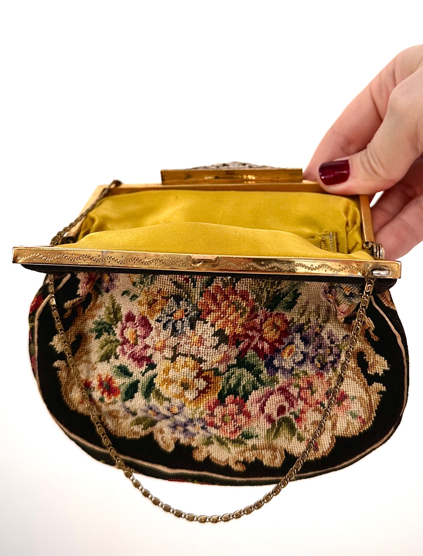 Antique Petit Point Floral Handbag