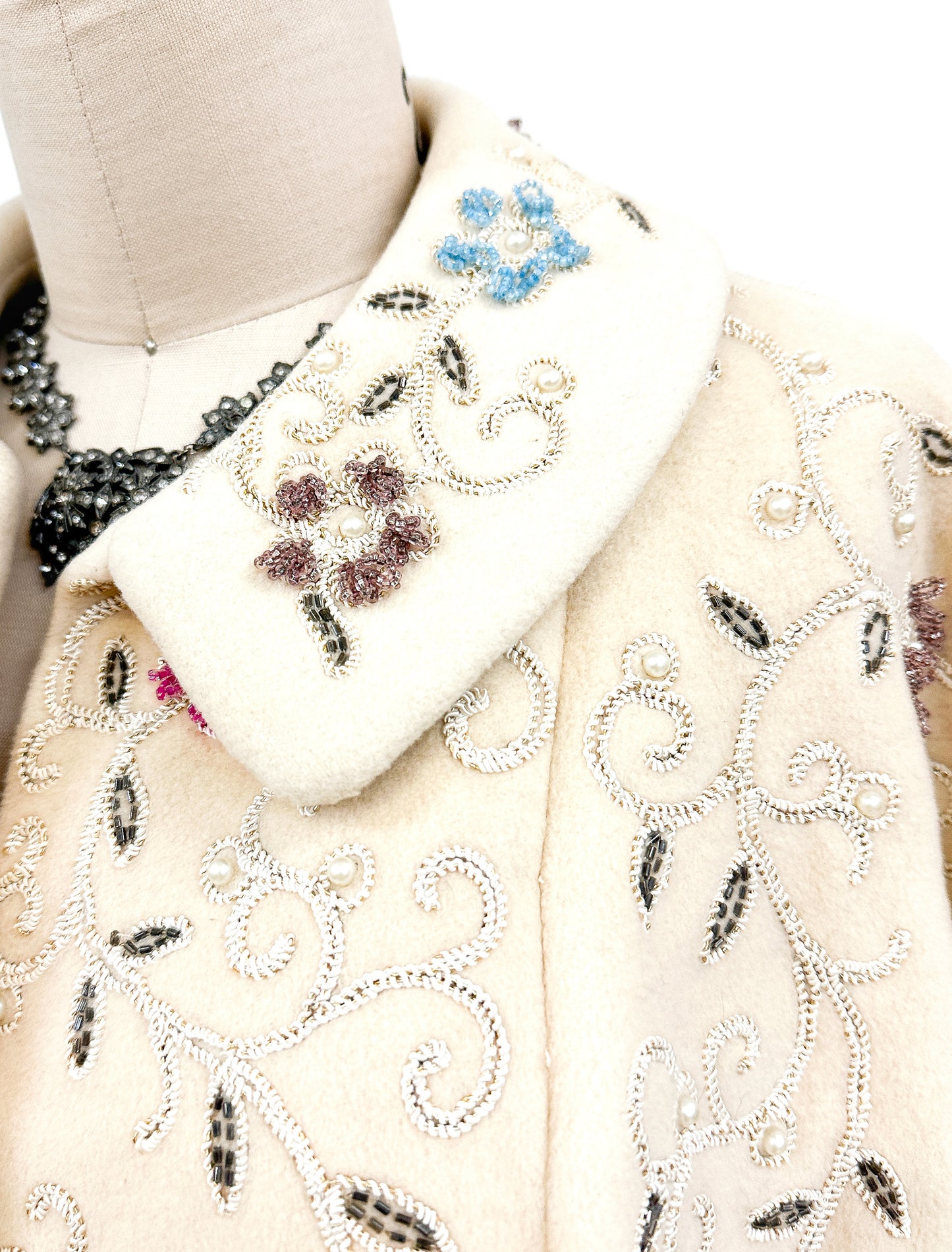 1950s Cashmere Beaded Soutache Swing Jacket / Fits up to a Bust 42"