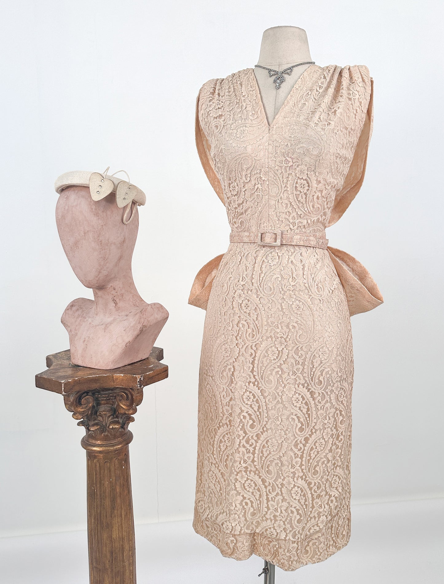 1950s Cream Heart Fascinator Adorned with Rhinestones