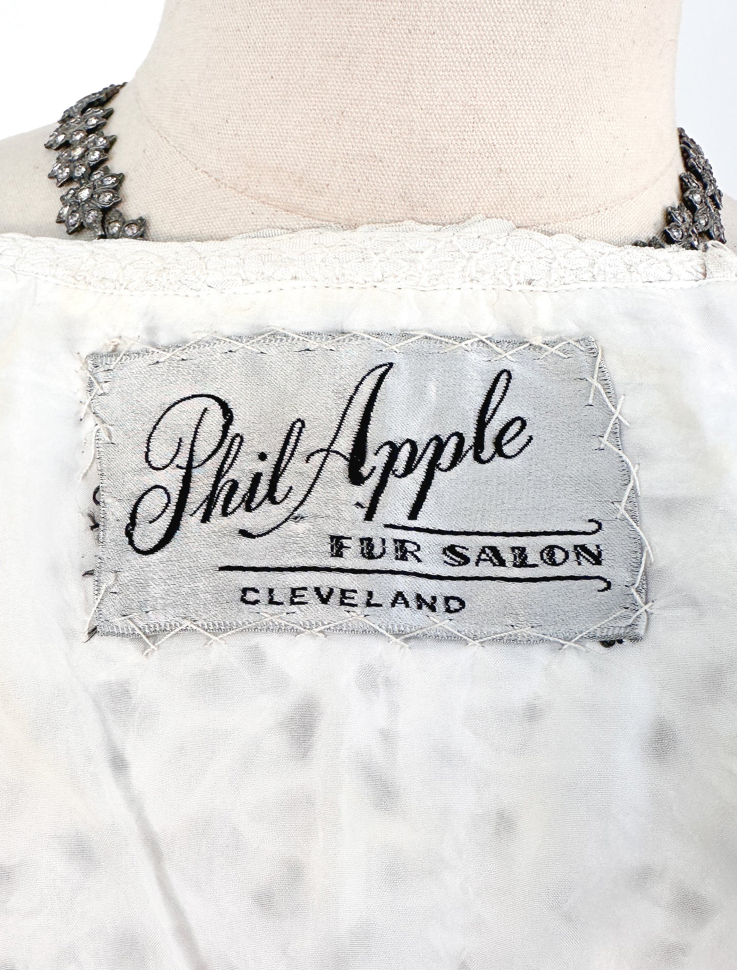 1950 White Ribbon Jacket with Mink Cuffs / OSFM