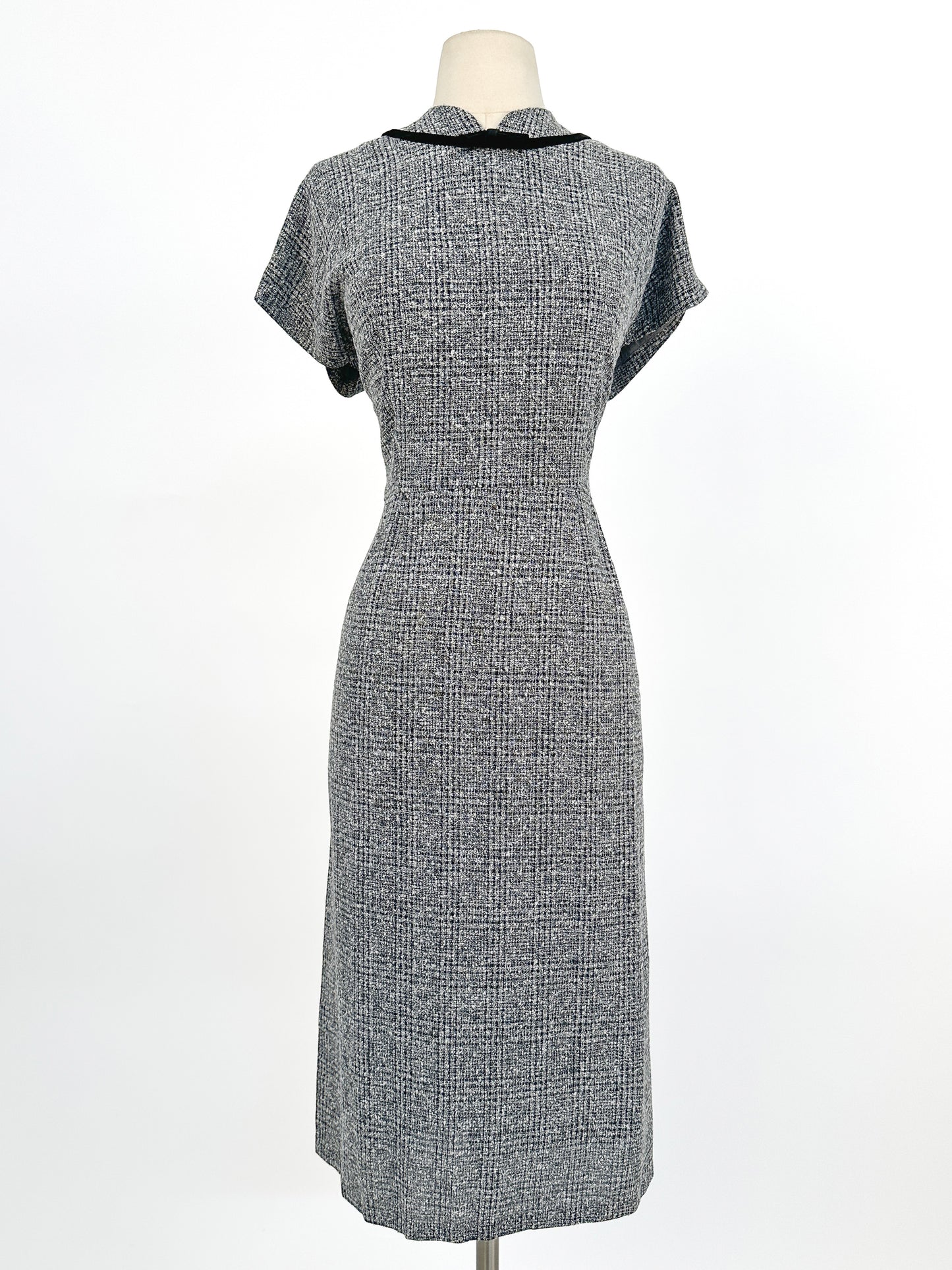 1950s Plaid Wiggle Dress and Jacket with Velvet Trim / Waist 32
