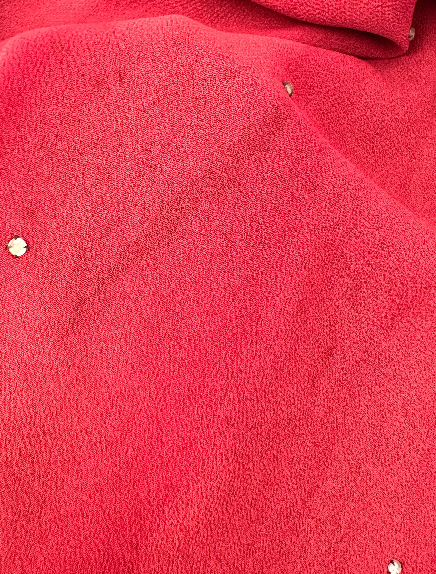 1940s Crimson Red Crepe Gown with Rhinestone Accents / Waist 26