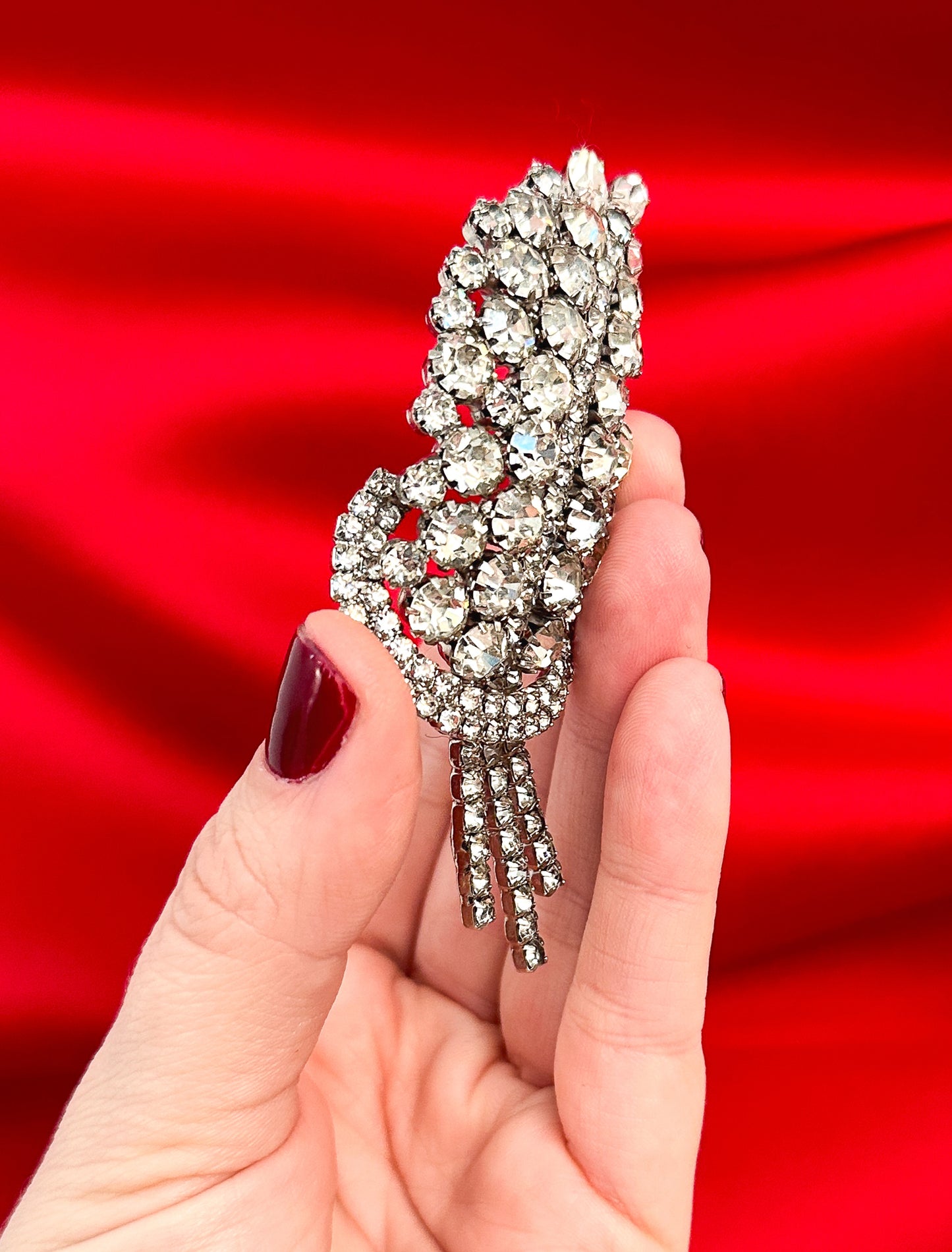 1950s Large Statement Rhinestone Leaf Brooch