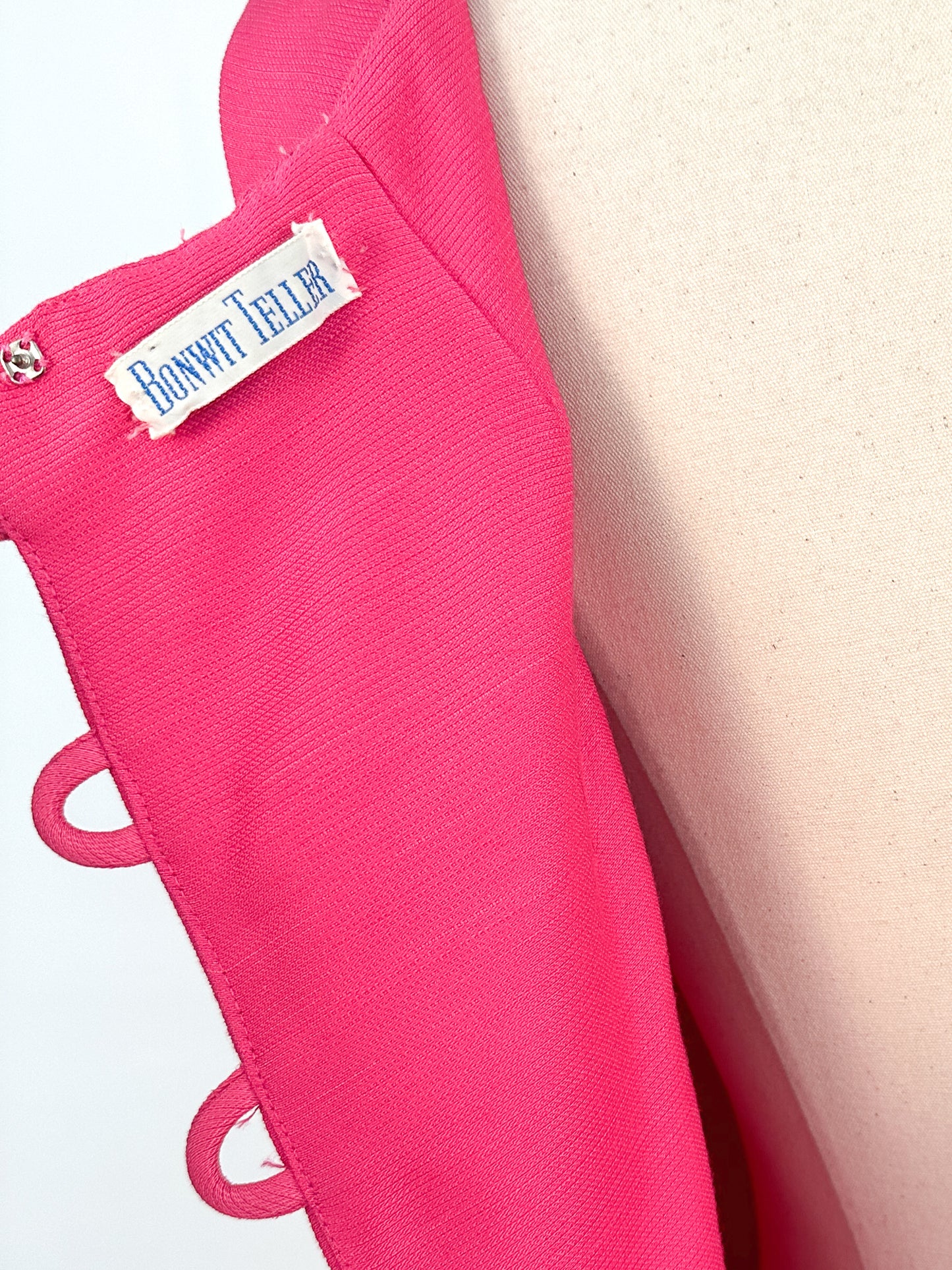 1960s Hot Pink Shift Dress with Bow / Waist 32