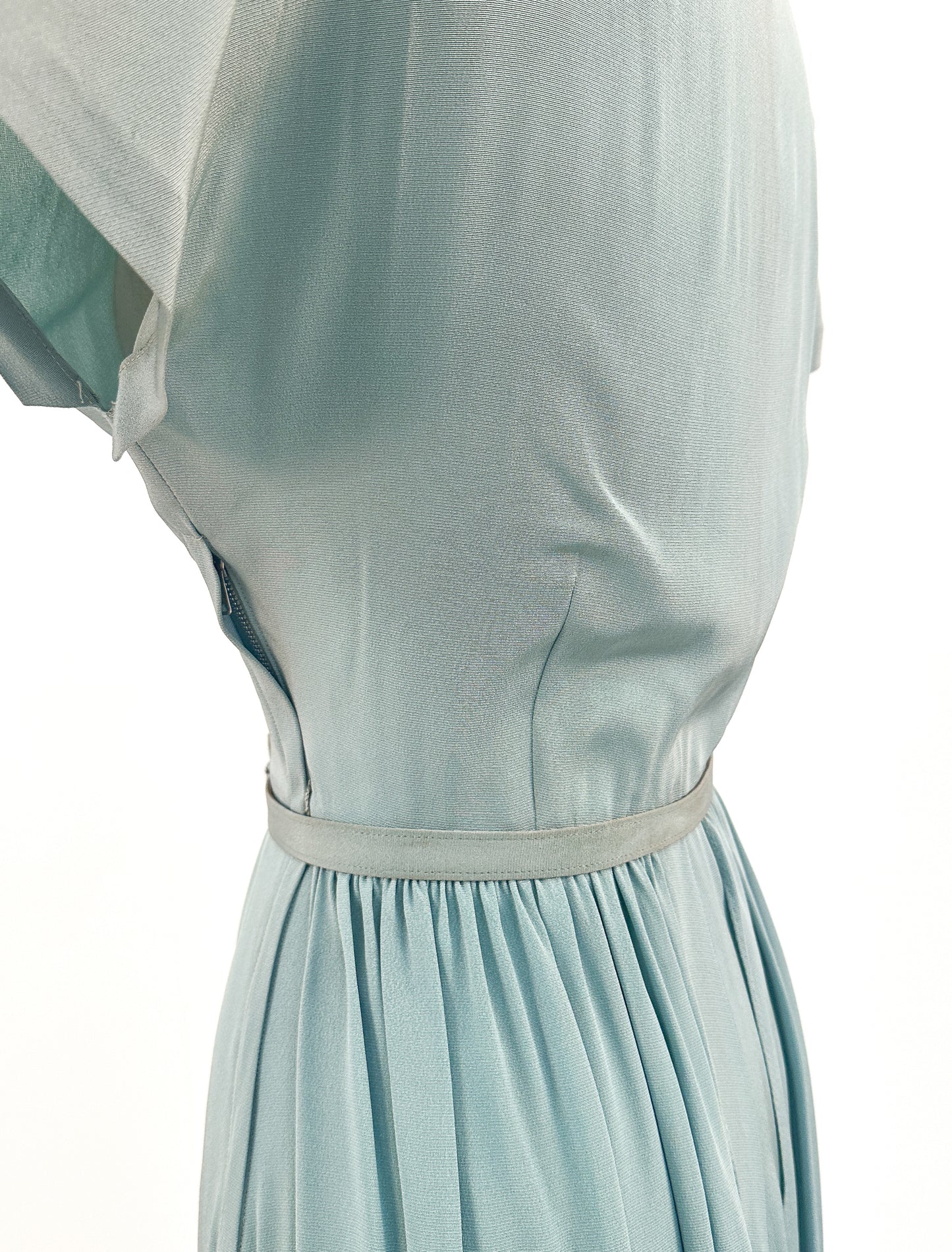 1940s Sea Foam Crepe Gown with Beaded Neckline / Waist 28