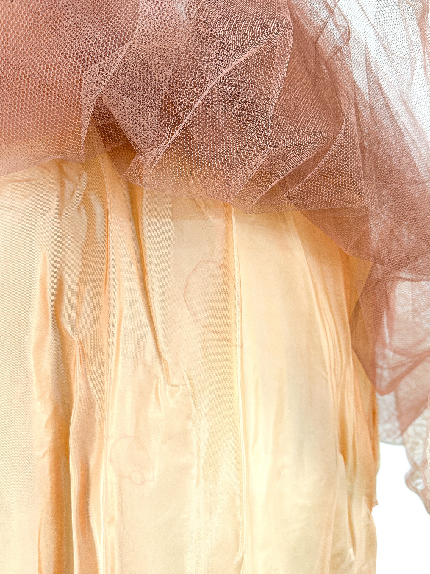 1950s Mocha Tulle and Lace Party Dress/ Waist 26