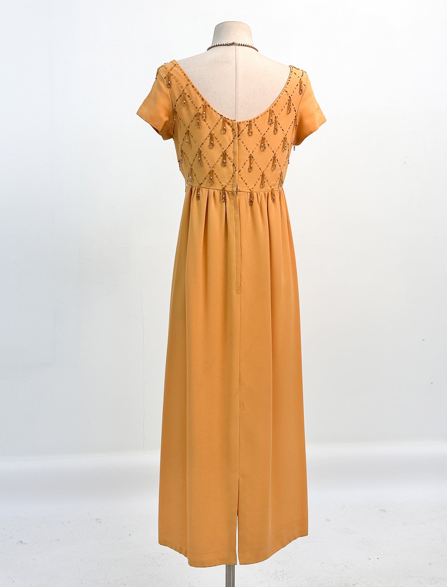 1960s Beaded Orange Empire Waist Dress / Waist 26-28