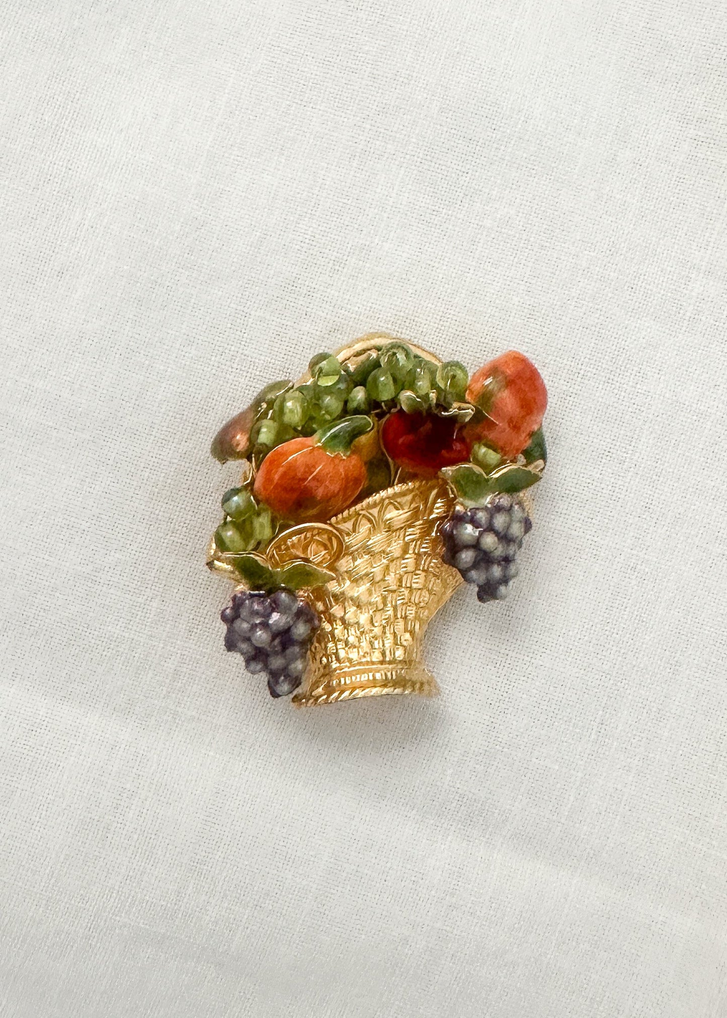 1990s Gold Fruit Basket Brooch