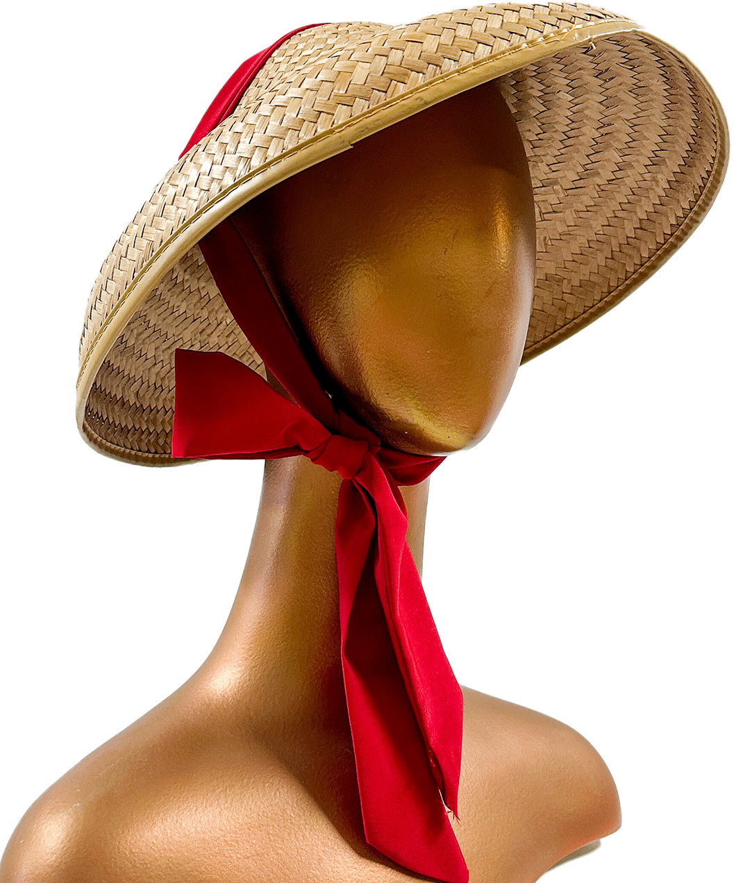 1960s Straw Platter Hat with Ribbon