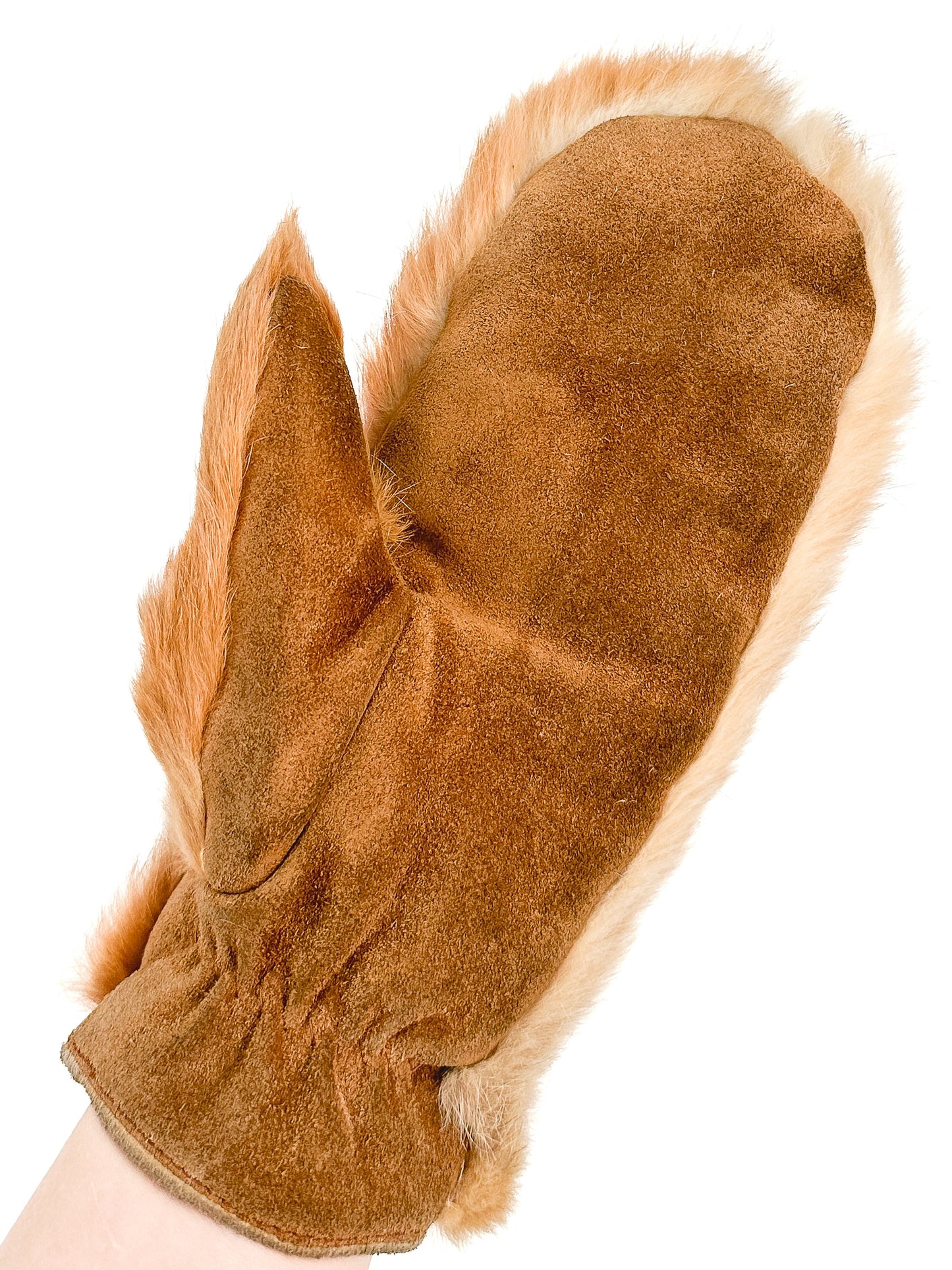 1950s Brown Fur Mittens / Medium