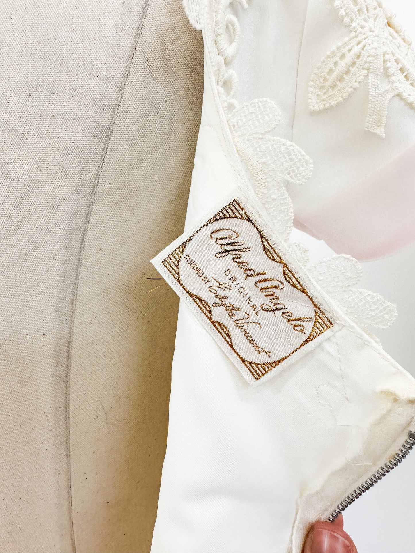 1960s Fairytale Wedding Dress with Pale Pink Trim and Bow / Waist 26