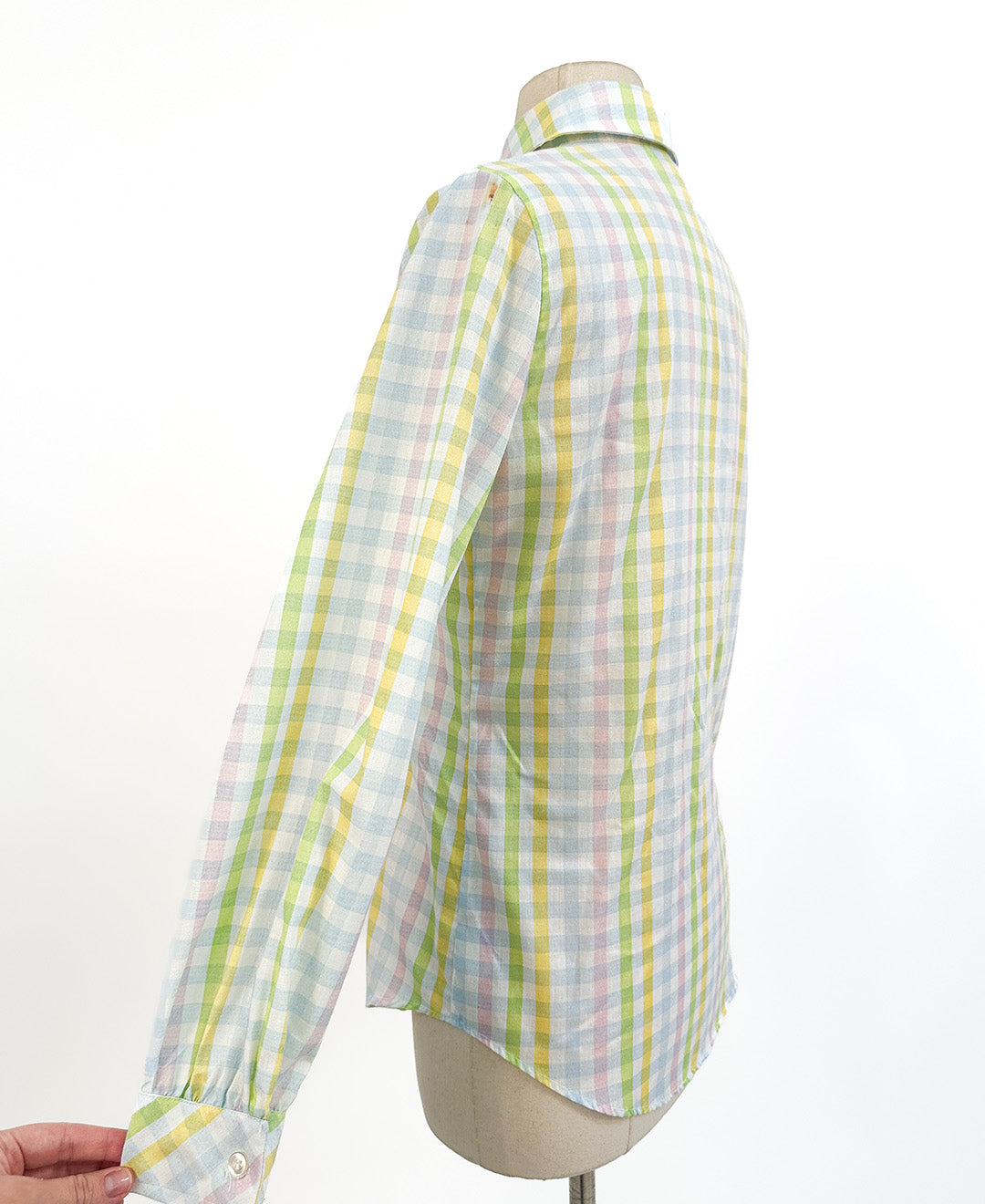 1960s Pastel Gingham Button up Shirt / Medium