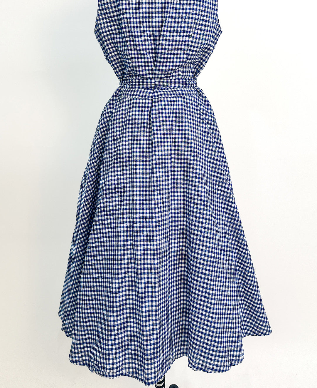 1990s Blue Gingham Cotton Button Up Dress / Waist 34"