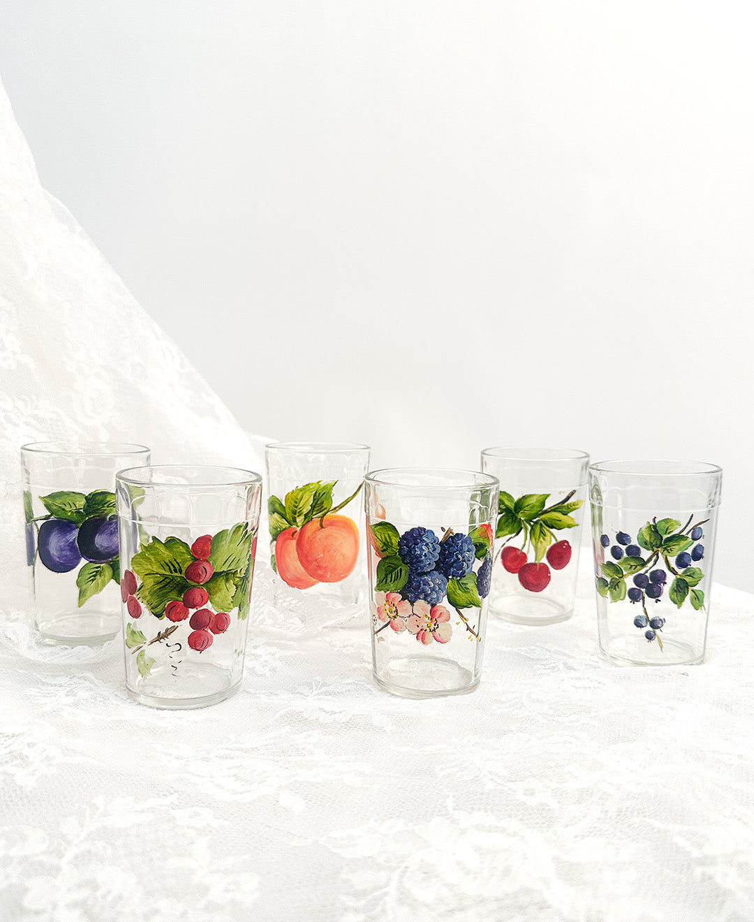 Vintage Hand-Painted Summer Fruit Juice Glasses
