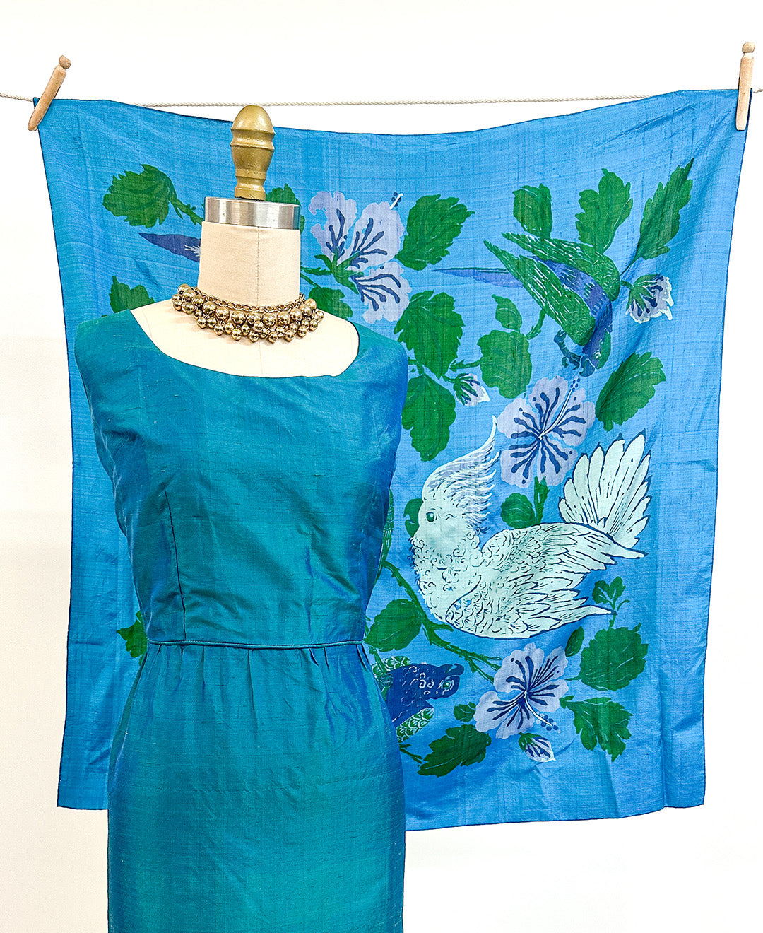 1960s Topical Bird Silk Scarf