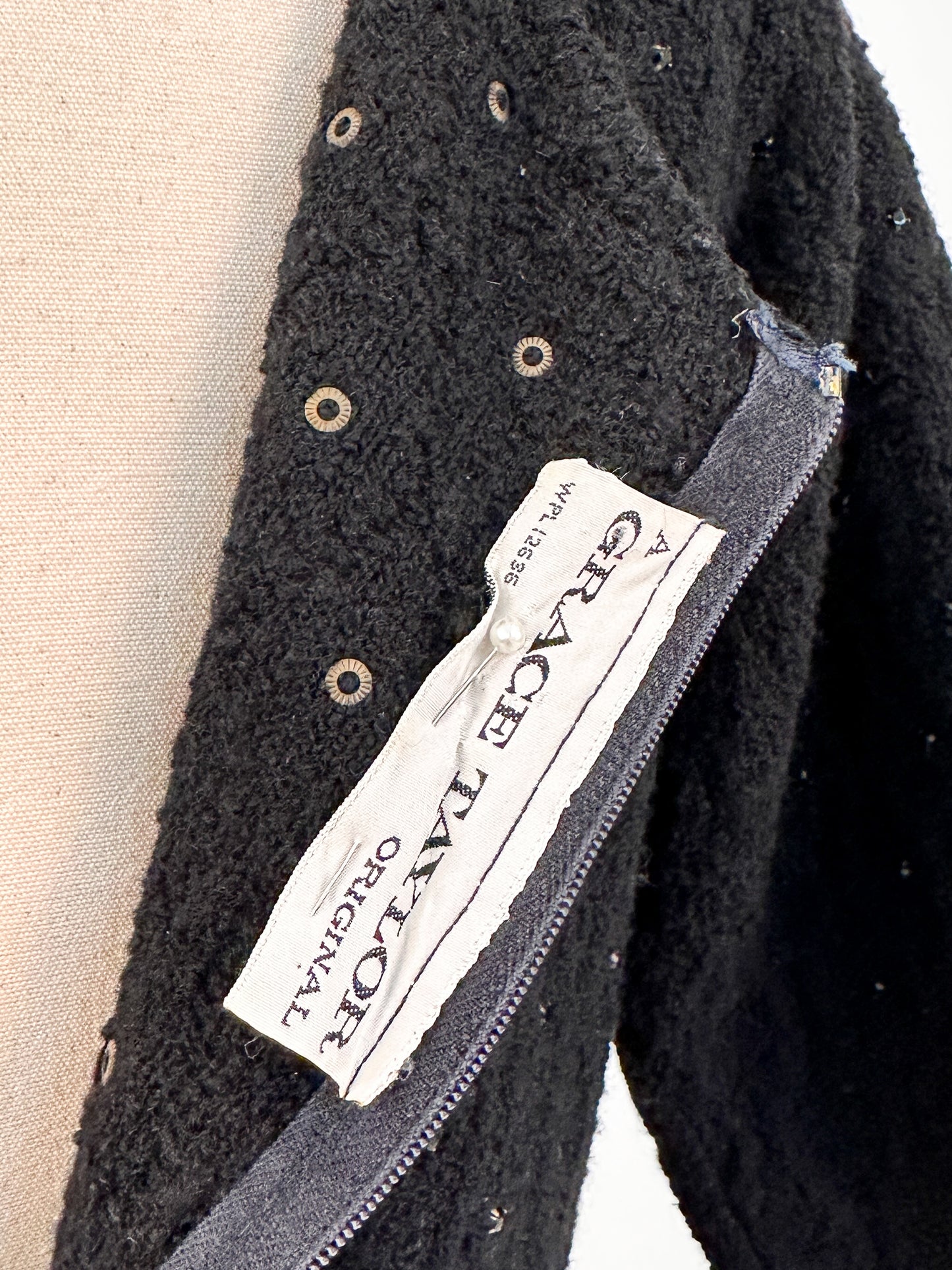 1950s Knit Dress with Black Rhinestones / Waist 30