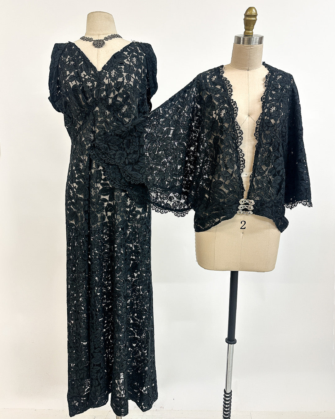 1930s 'The Starlight Séance Gown' Lace Bias Dress with Jacket / Large