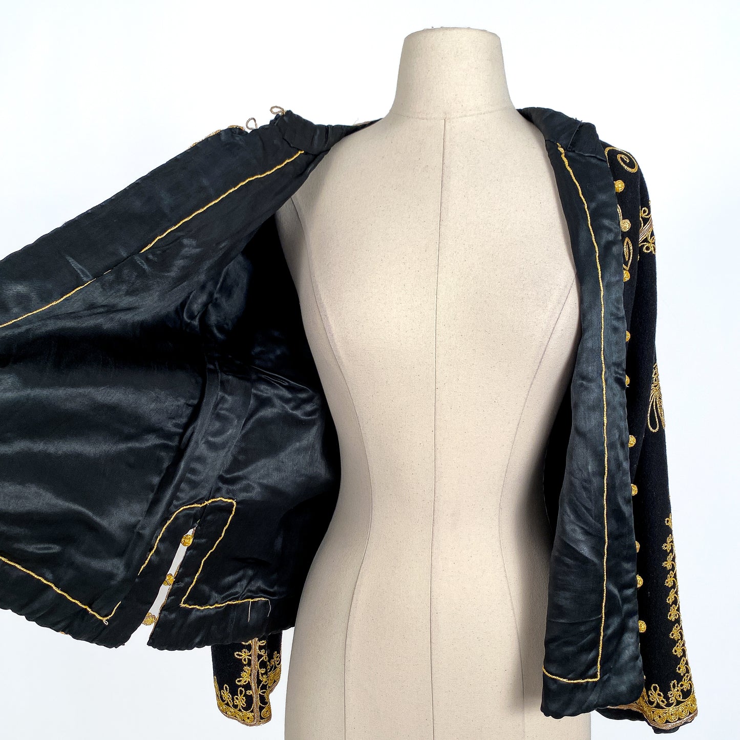 1960s Black Wool Jacket with Gold Embroidery / Bust 40