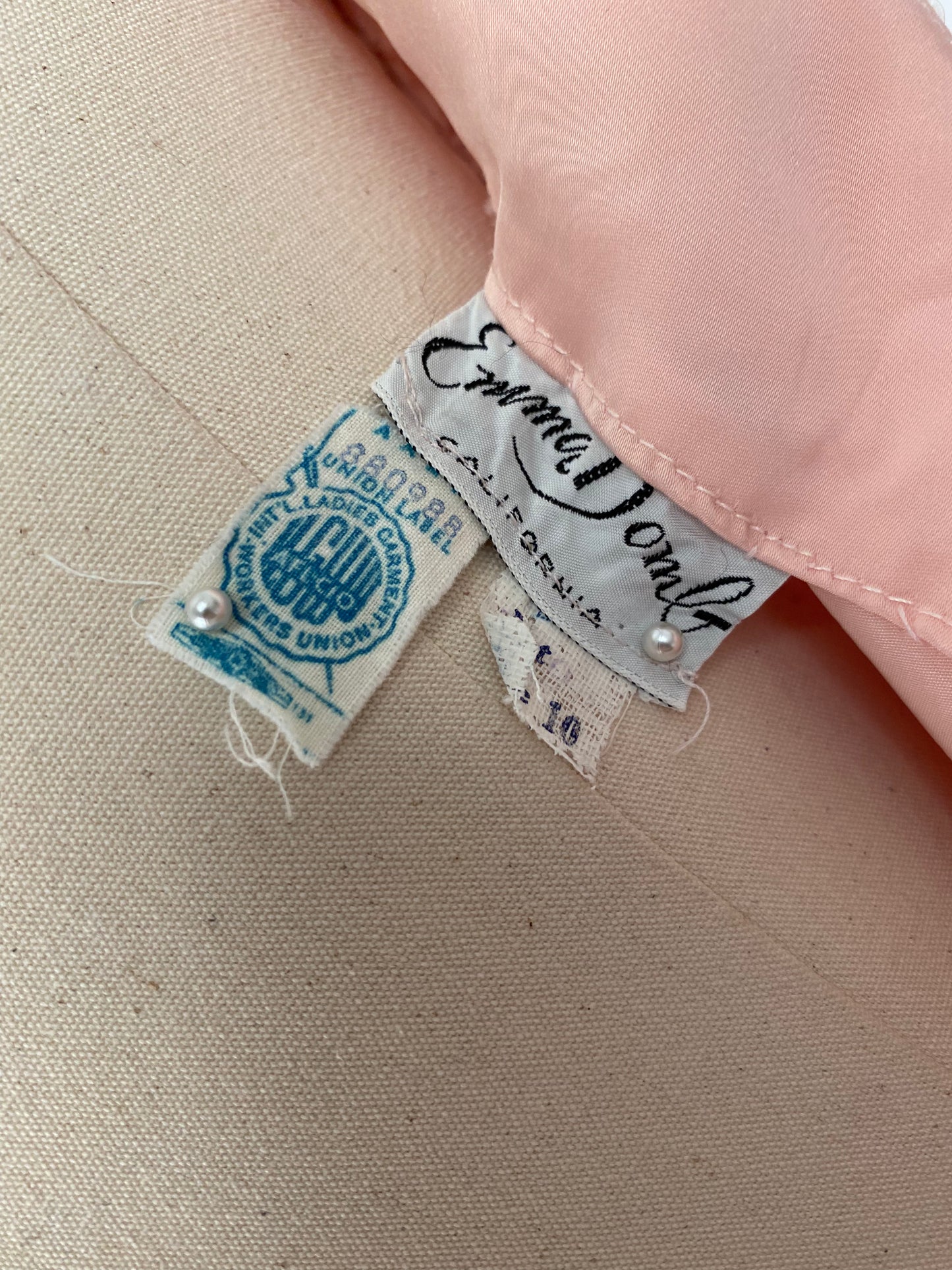 1960s Pink Satin Gown with Iridescent Sequins by Emma Domb / Waist 24