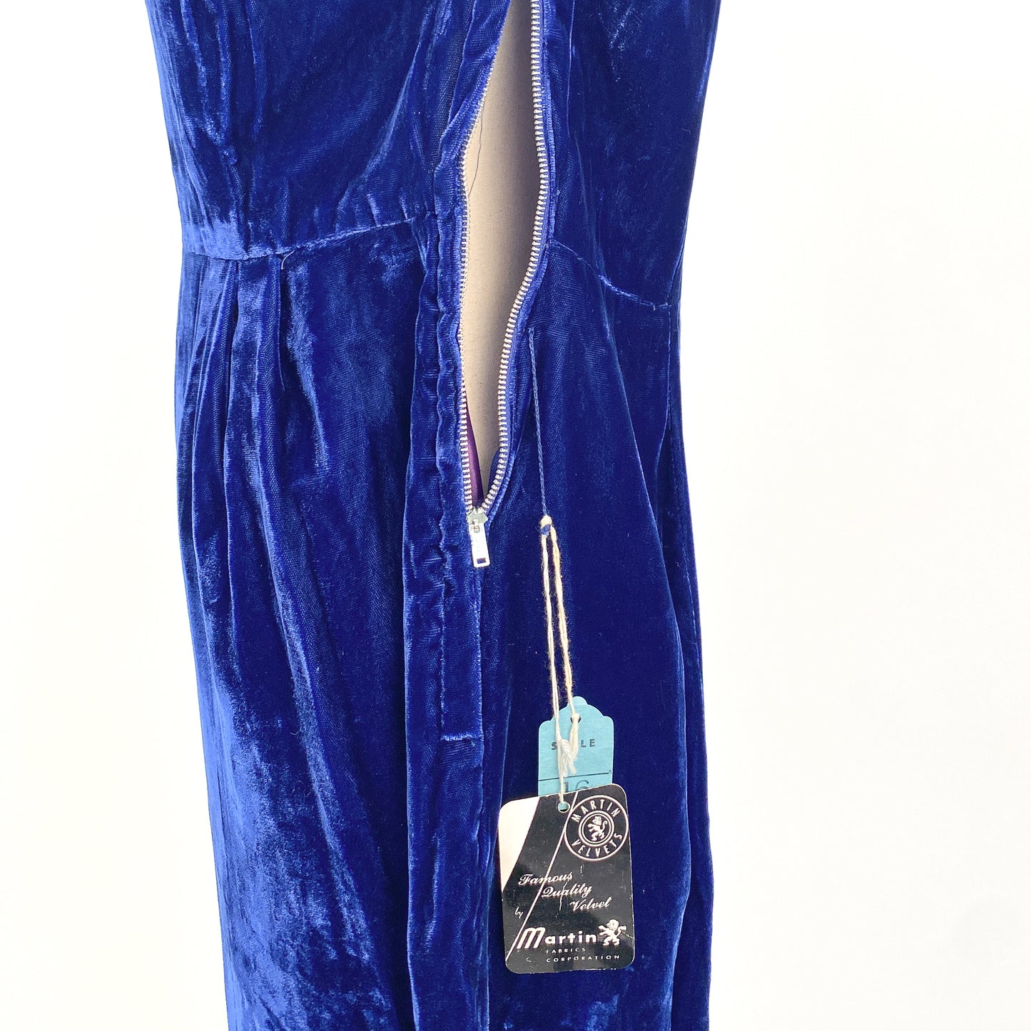 1940s Blue Velvet Dress with Beaded Neckline / Waist 30