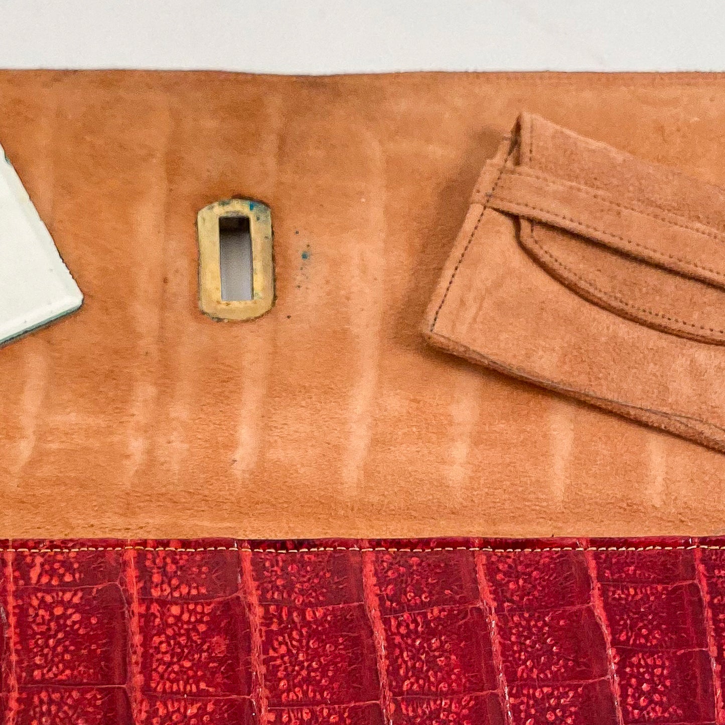 1940s Striking Red Leather Clutch with Suede Lining