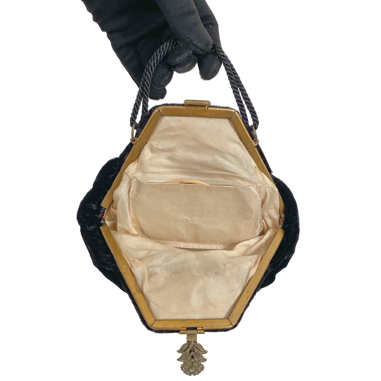 1930s Black Silk Velvet Wristlet Handbag