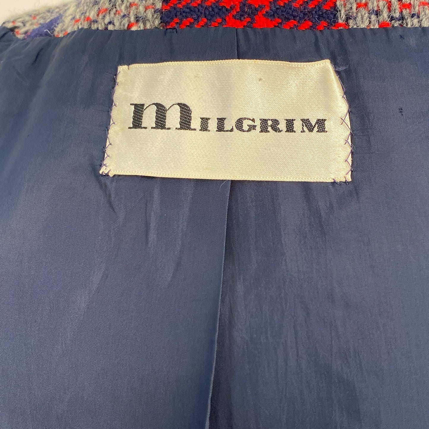 1950-60s Plaid Wool Coat with Curly Wool Collar and Cuff by Milgrim / Bust 38