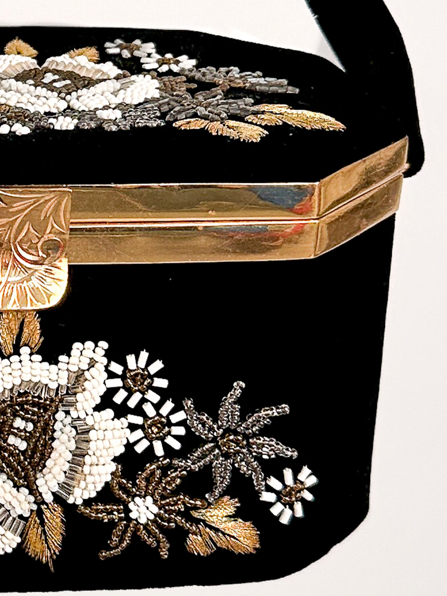 Black Velvet Beaded Floral Box Handbag