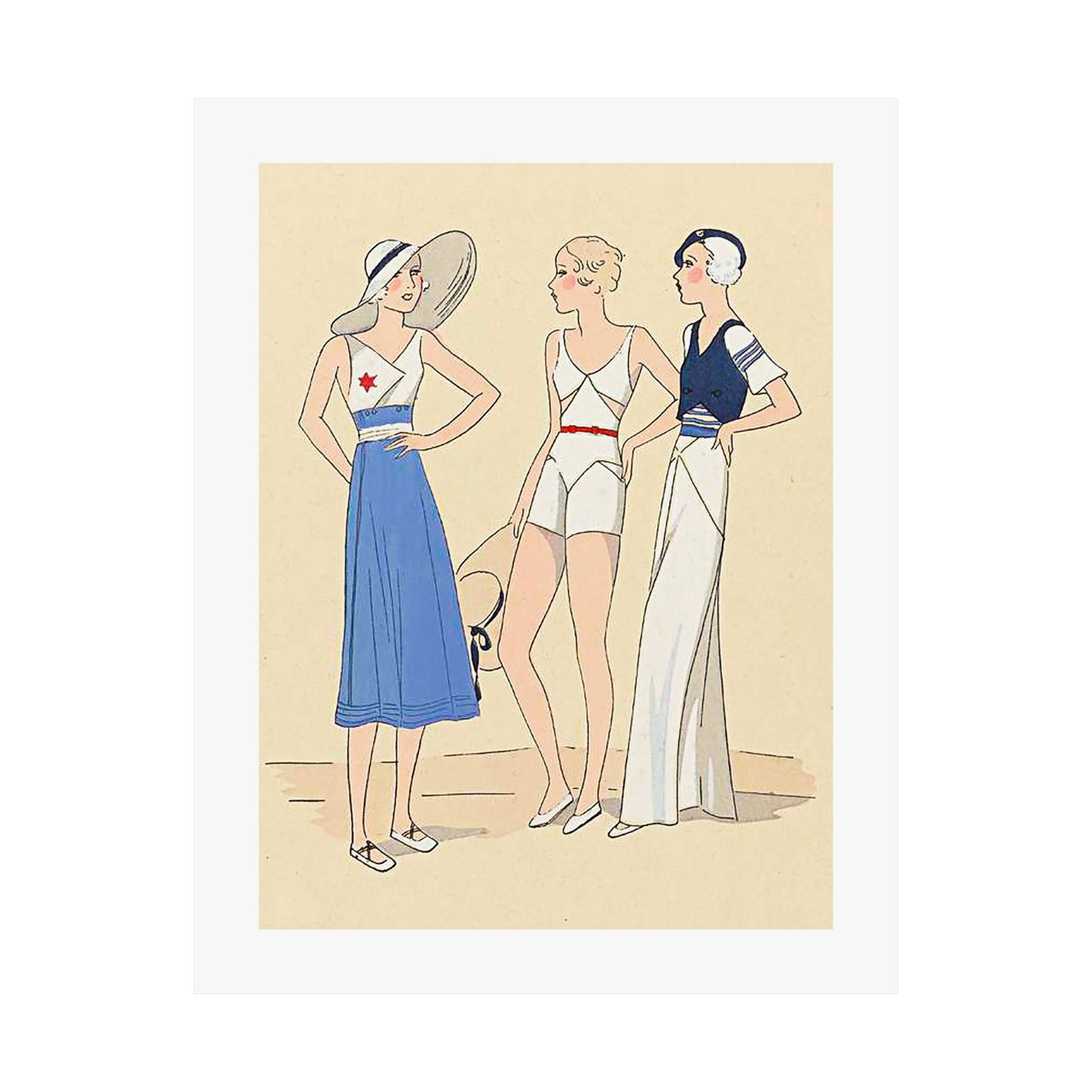 Vintage 1920s Fashion Illustration Satin Poster Print - Maillot de Bain