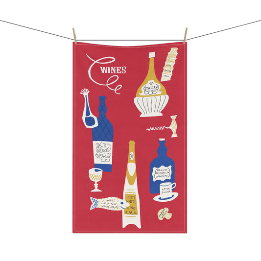 1950's Vintage Inspired Tea Towel - 'Wine Parings'