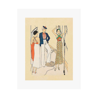 Vintage 1920s Fashion Illustration Satin Poster Print - Sur la Mer