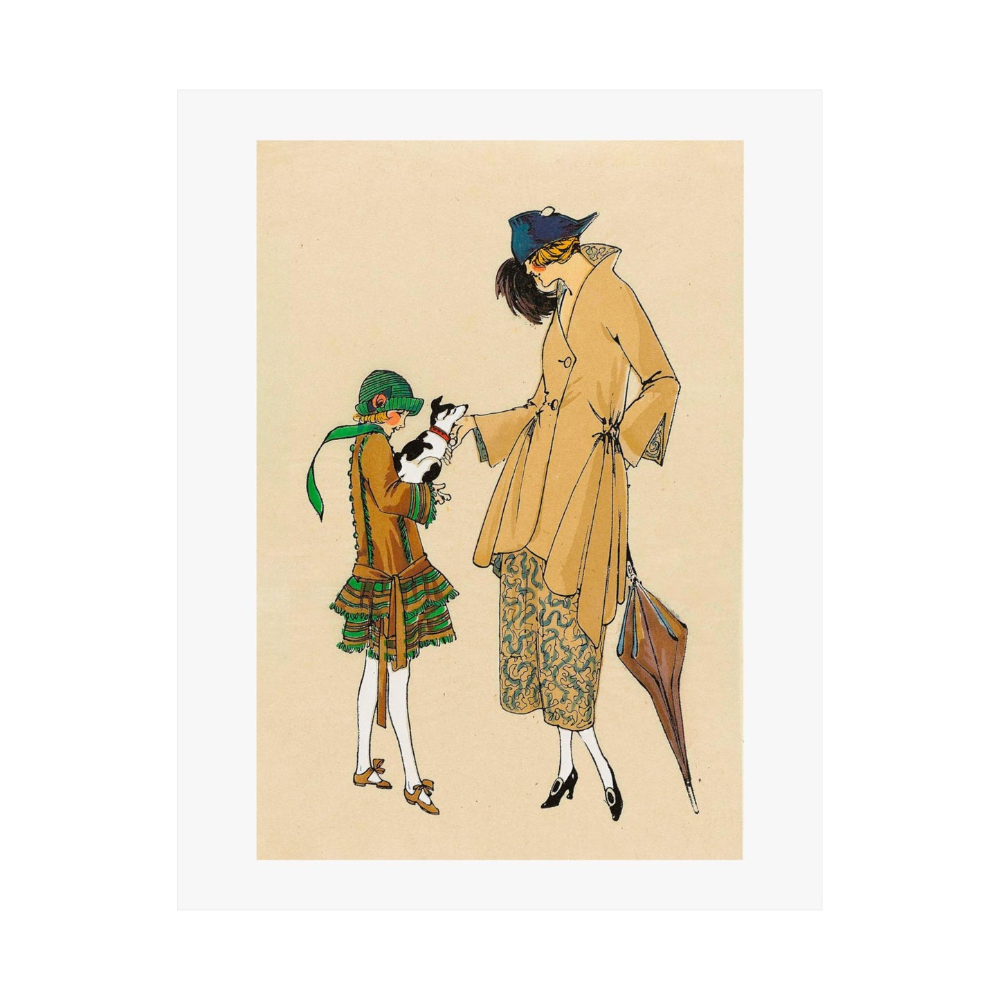 Vintage 1920s Fashion Illustration Satin Poster Print - Girlish