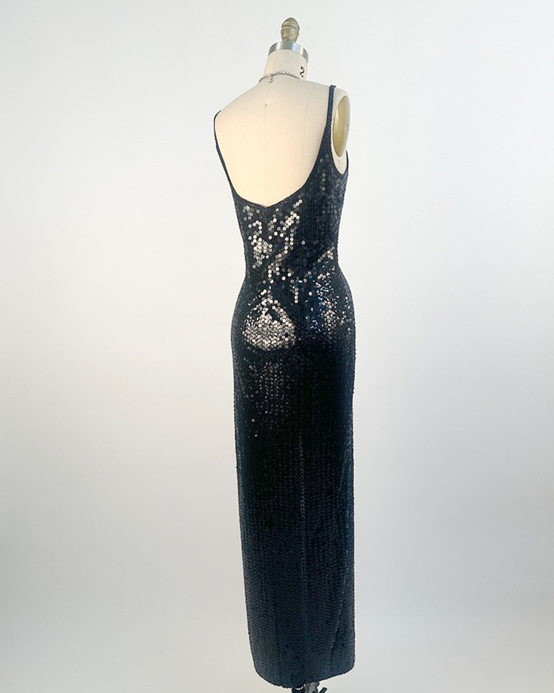 1980s Black Sequin Evening Gown