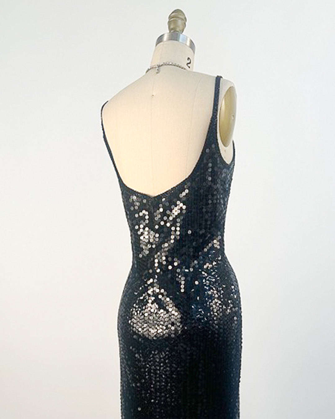 1980s Black Sequin Evening Gown