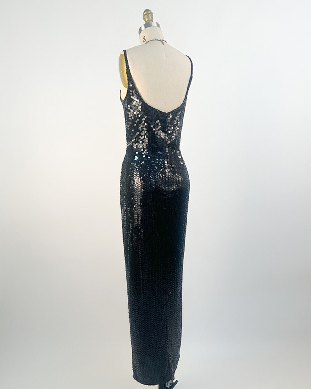 1980s Black Sequin Evening Gown