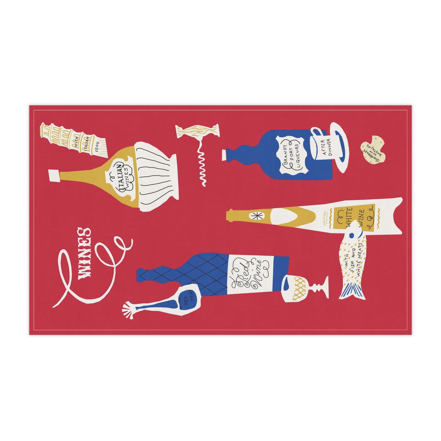 1950's Vintage Inspired Tea Towel - 'Wine Parings'