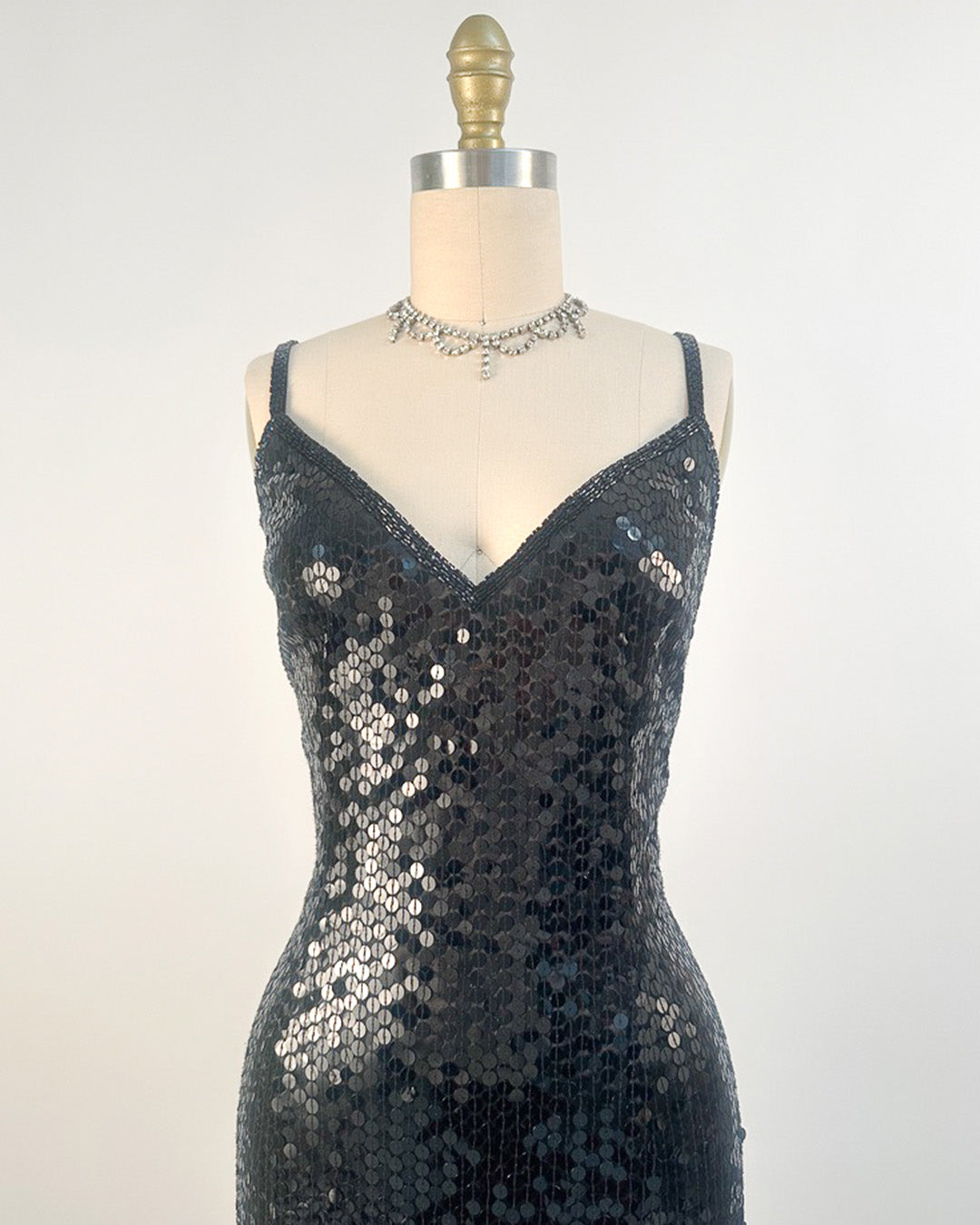 1980s Black Sequin Evening Gown
