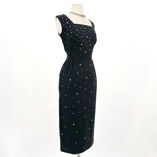 1950s Sparkling Rhinestone Wiggle Dress / Waist 30