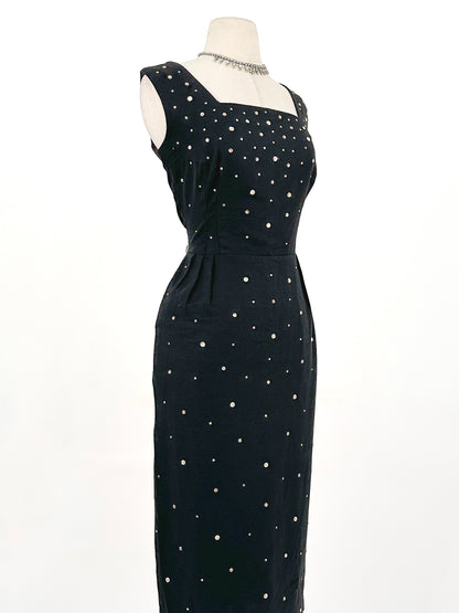 1950s Sparkling Rhinestone Wiggle Dress / Waist 30