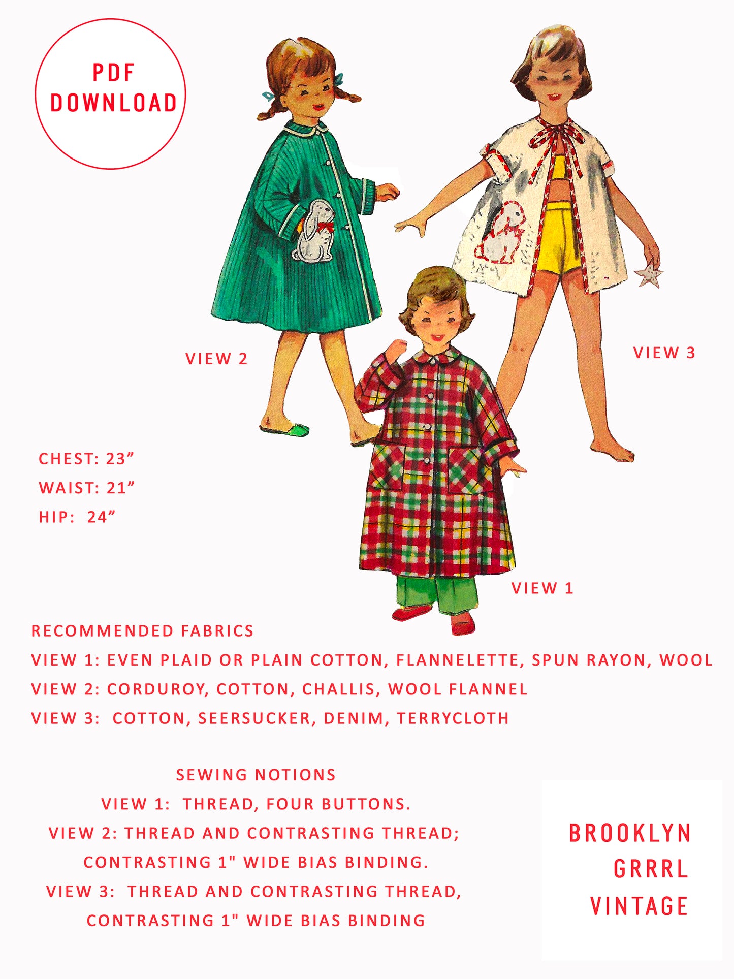 PDF Pattern - 40s Child's Robe with Bunny Pocket / Child 4