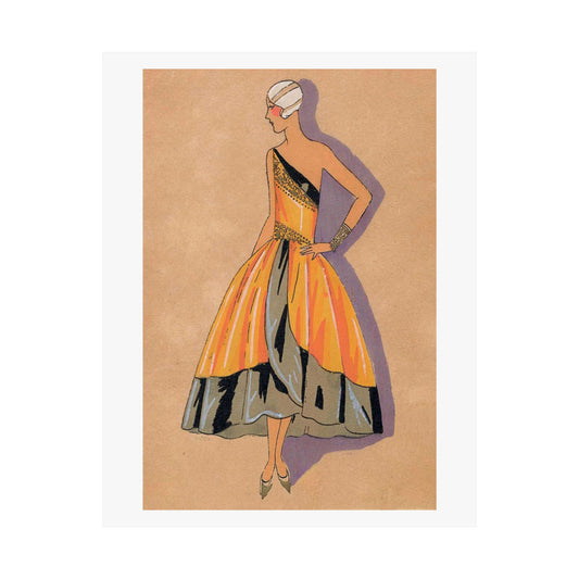 Vintage 1920s Fashion Illustration Satin Poster Print - Elegant Taffeta Dress