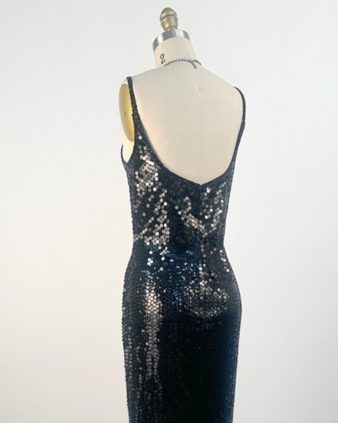 1980s Black Sequin Evening Gown