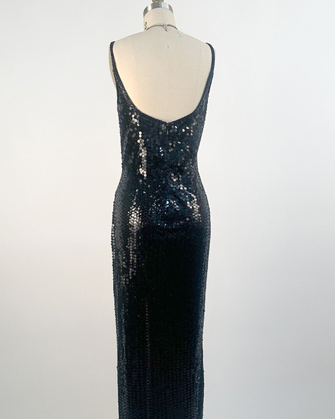 1980s Black Sequin Evening Gown