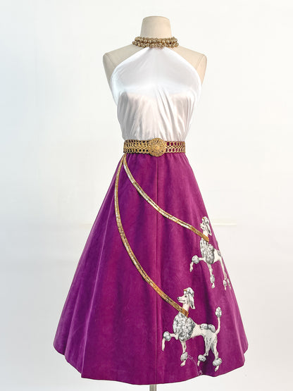 1950s Violet Suede Poodle Skirt / Waist 28