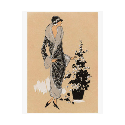 Vintage 1920s Fashion Illustration Satin Poster Print - Winter Elegance