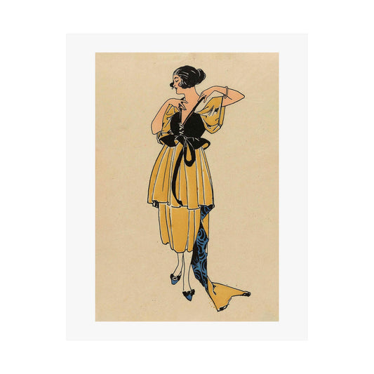 Vintage 1920s Fashion Illustration Satin Poster Print - Yellow Robe